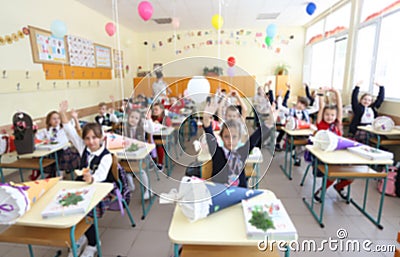 Kids in classroom in primary school, blurred Editorial Stock Photo