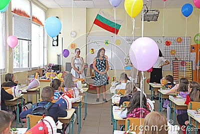 Kids in classroom in primary school for First day of school on September 15, 2021 Editorial Stock Photo