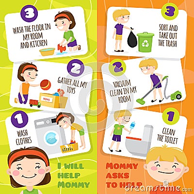 Kids Cleaning Banners Vector Illustration