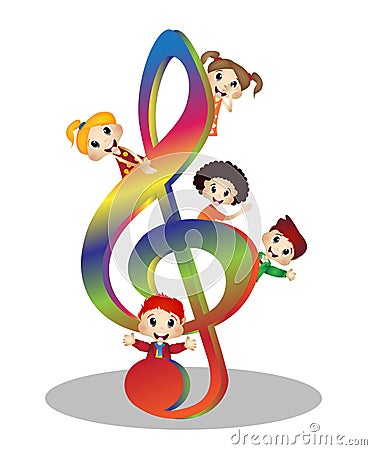 Kids and clef music Vector Illustration