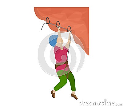 Kids climbing vector climber children character climbs rock mountain wall or mountainous cliff illustration Vector Illustration