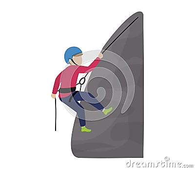 Kids climbing vector climber children character climbs rock mountain wall or mountainous cliff illustration Vector Illustration