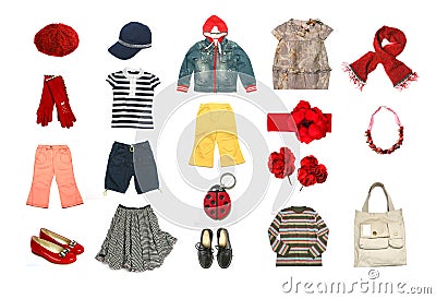 Kids clothes and accessories set Stock Photo