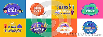 Kids club. Logo for children playing zone and education room club, funny banner concept for kids zone entertainment Vector Illustration