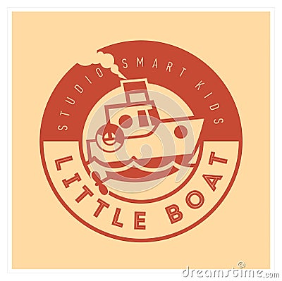 Kids club logo with little boat. Cute kindergarten sign. Vector Illustration