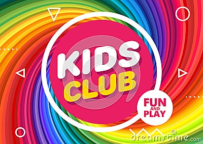 Kids Club Vector Banner in Modern Style. Bright Illustration for Children\'s Playroom Decoration. Funny Sign for Kids Game Room Stock Photo