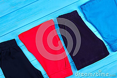 Kids colored shorts background. Stock Photo