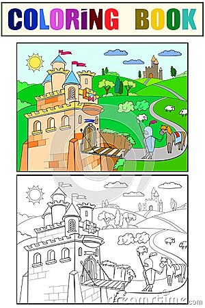 Kids Coloring cartoon knightly castle vector Vector Illustration