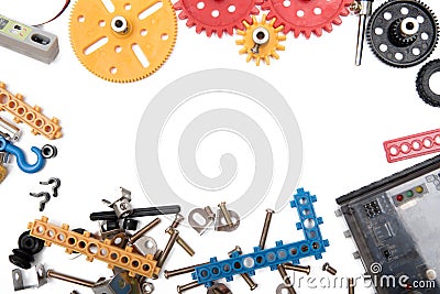 Kids construction toys tools , Colorful toy tools. Stock Photo