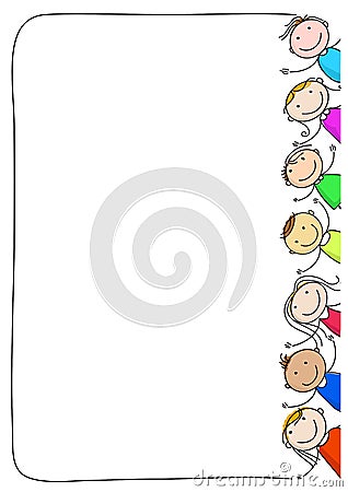 Group of happy kids and frame.on white background Cartoon Illustration