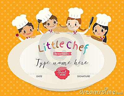 Kids Cooking class certificate design template Vector Illustration