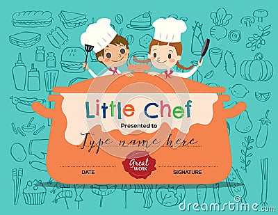 Kids Cooking class certificate design template Vector Illustration