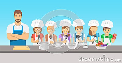 Kids cooking class flat illustration Vector Illustration