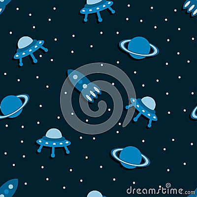 Kids cosmos blue pattern Vector Illustration