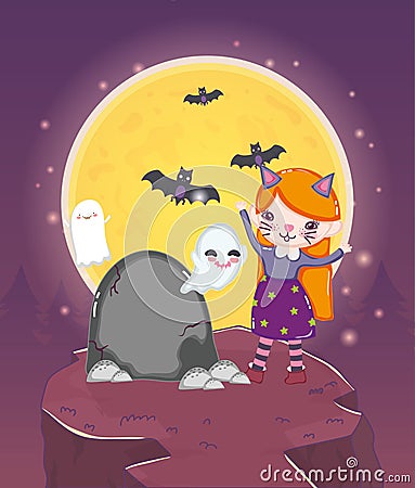Kids with costume halloween image Vector Illustration
