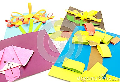 Kids crafts, applique flowers, applique origami Stock Photo