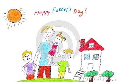 Childs crayon drawing of a Father`s Day card Stock Photo