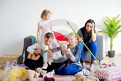 Kids created a mess at home Stock Photo