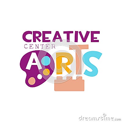 Kids Creative Class Template Promotional Logo With Constructor Block And Palette, Symbols Of Art and Creativity Vector Illustration