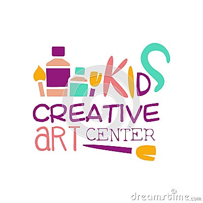 Kids Creative Class Template Promotional Logo With Paintbrush Symbols Of Art and Creativity Vector Illustration