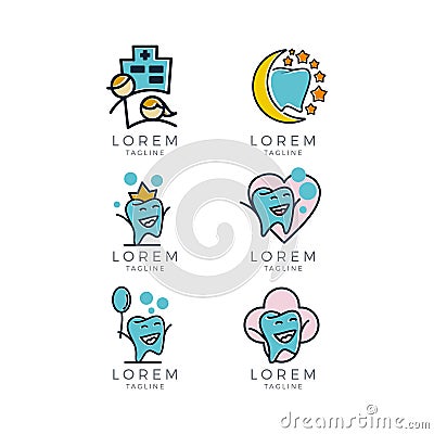 Kids Dental Logo Set Vector Illustration