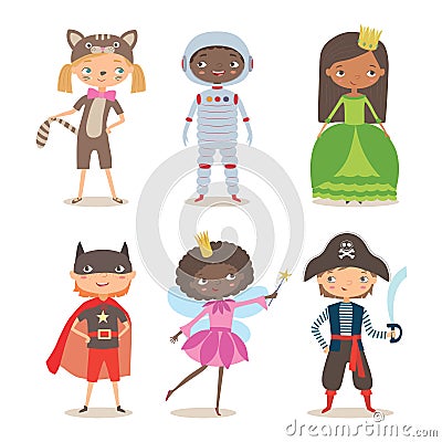 Kids of different nation in costumes for party or holiday Vector Illustration