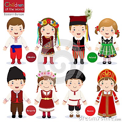 Kids in different traditional costumes Vector Illustration