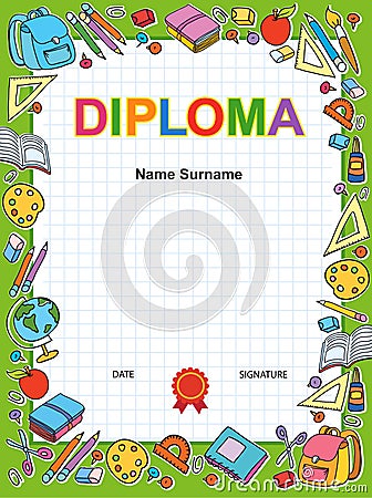 Kids Diploma certificate background design template Vector Illustration