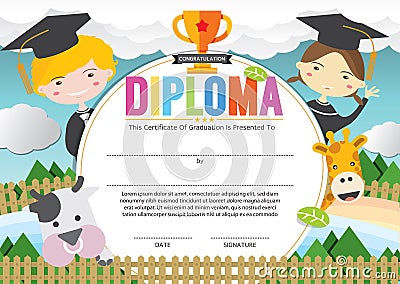 Kids Diploma Certificate Template. Vector Illustration