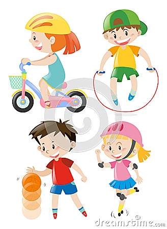 Kids doing different types of exercises Cartoon Illustration