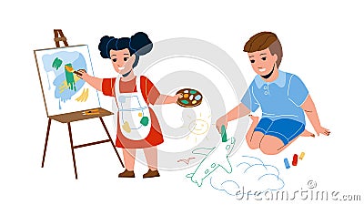 Kids Drawing Creative Picture Together Vector Vector Illustration
