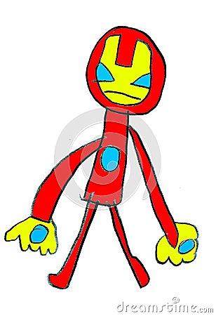 Kids Drawing - iron man Stock Photo