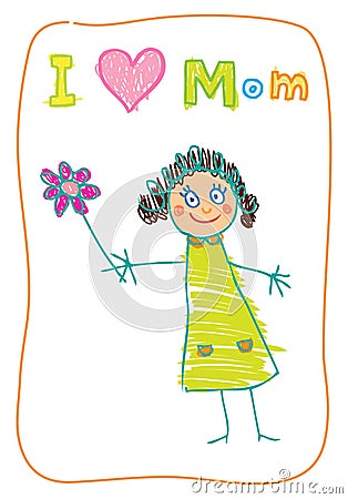 Kids Drawing. The Mother's Day. Vector Illustration