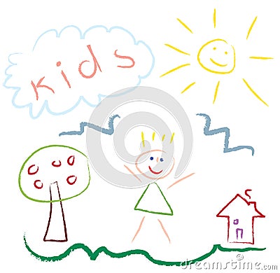Kids drawing picture - vector Vector Illustration