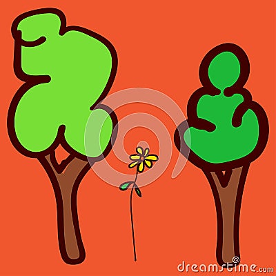 Kids drawn plants in doodle style Cartoon Illustration