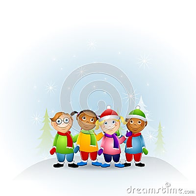 Kids Dressed For Winter 2 Cartoon Illustration