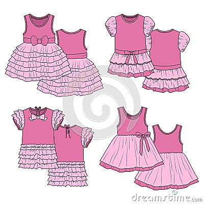 Kids dresses. Sketch. Pink Vector Illustration