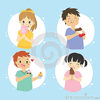 Kids Eating Sweets Vector Collection Vector Illustration