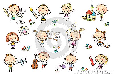 Kids engaged in different creative activities Vector Illustration