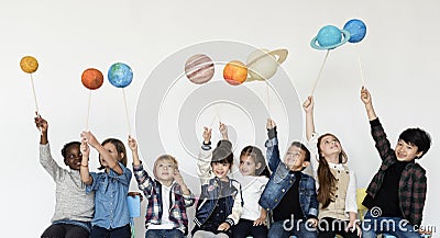 Kids enjoy Astronomy class concept Stock Photo