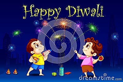 Kids enjoying Diwali Vector Illustration