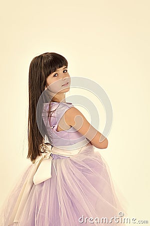 Kids enyoj happy day. cute little girl in fashionable dress Stock Photo