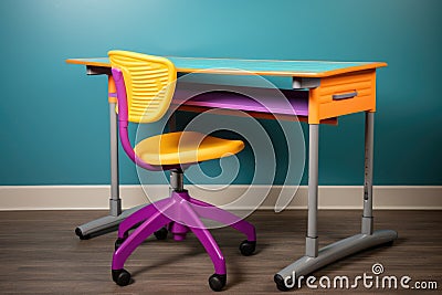 kids ergonomic desk and chair, brightly colored Stock Photo