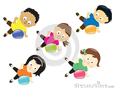 Kids exercising with ball Vector Illustration