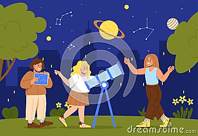 Kids exploring space vector concept Vector Illustration