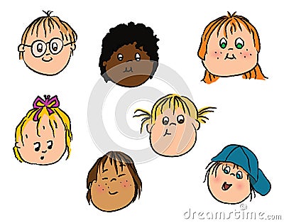 Kids faces Vector Illustration