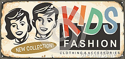 Kids fashion retro boutique sign design Vector Illustration