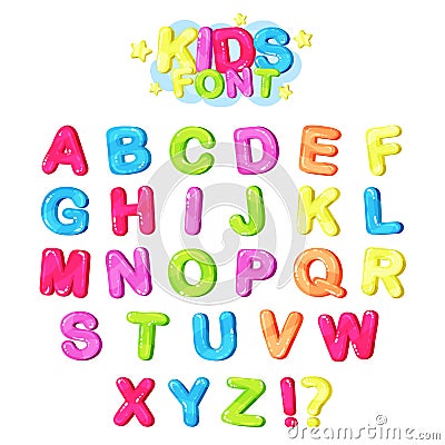 Kids font, multicolored bright letters of the English alphabet and punctuation symbols vector Illustration Vector Illustration