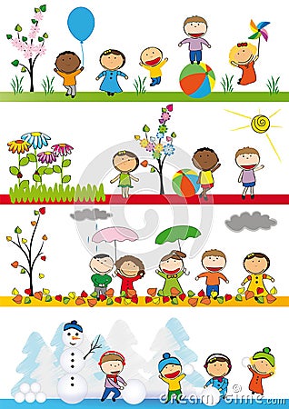 Kids in four season Stock Photo