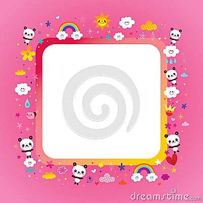 Kids frame with cute panda bears Vector Illustration